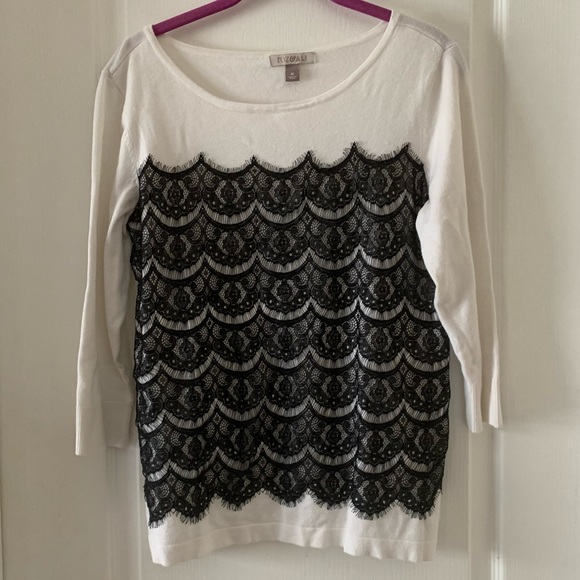 Roz & Ali Sweaters - White with black lace sweater